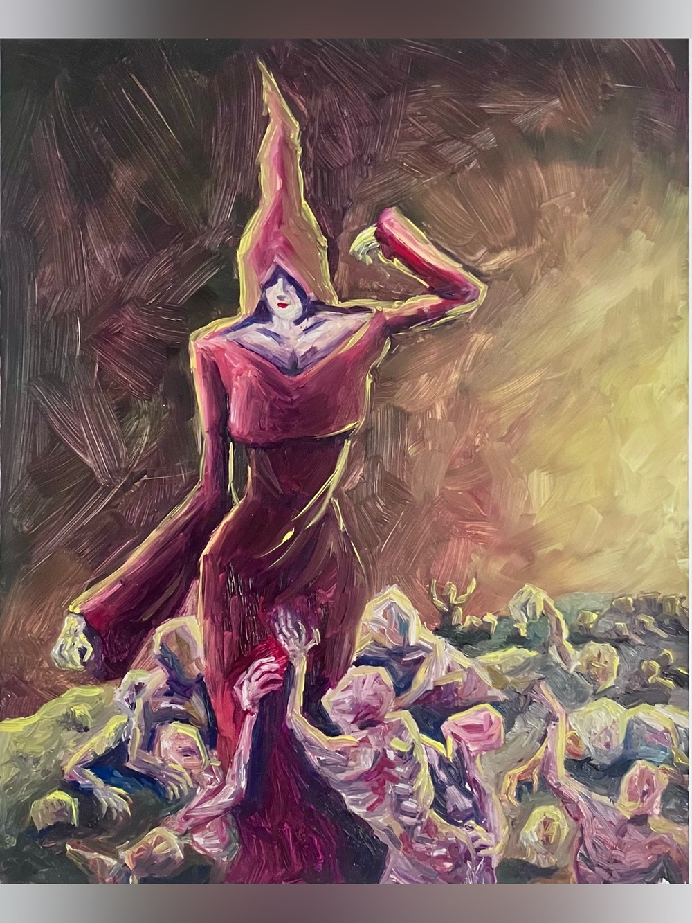 GOTH-FANTASY Oil Painting / ROBED SORCERESS Surrounded by Demons / HALLOWEEN ART